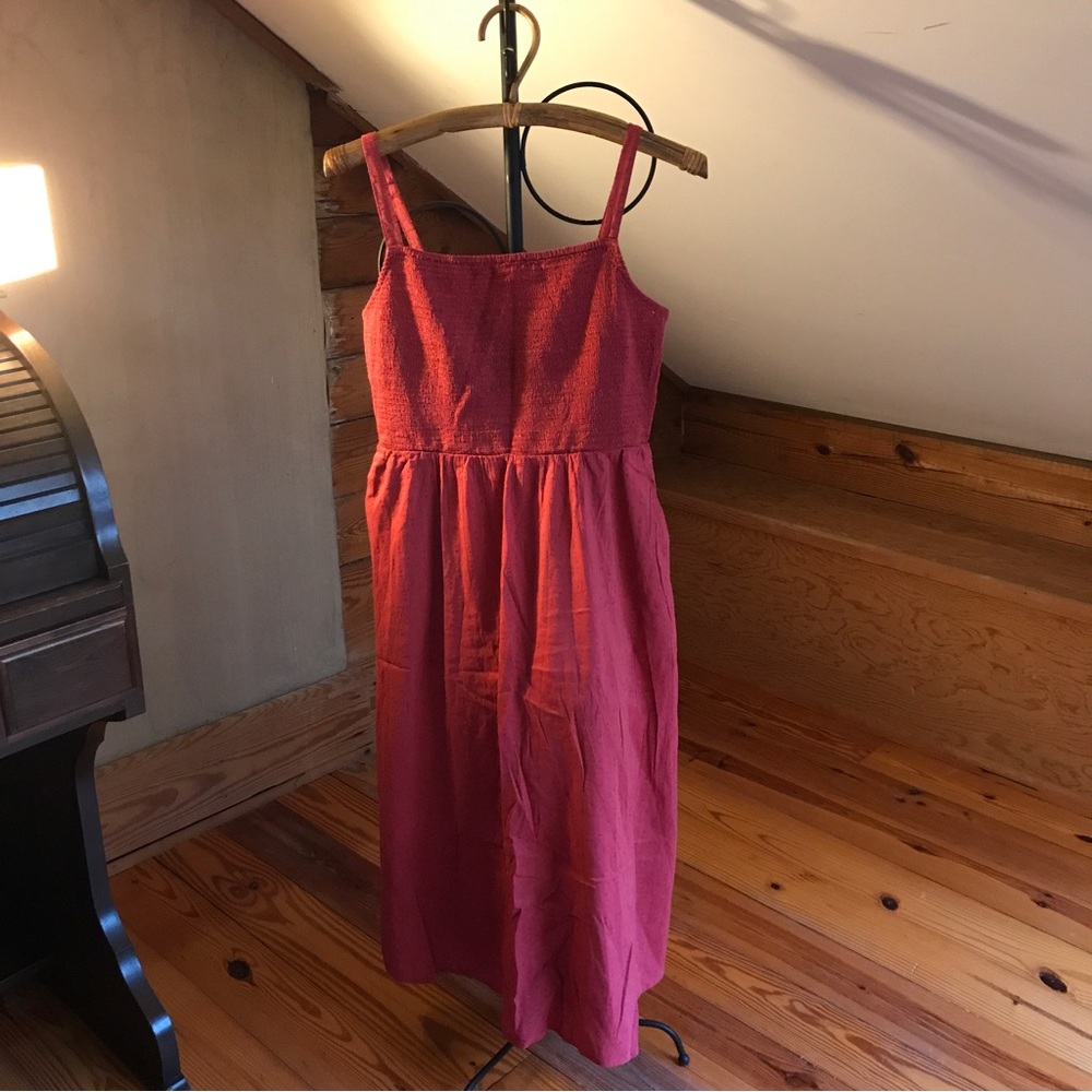 Old Navy Red Orange Maxi Smock Dress, EUC, M - Picture 2 of 12